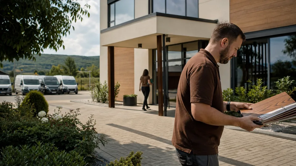 Siedziba firmy w miasteczku u podnóża wzgórz